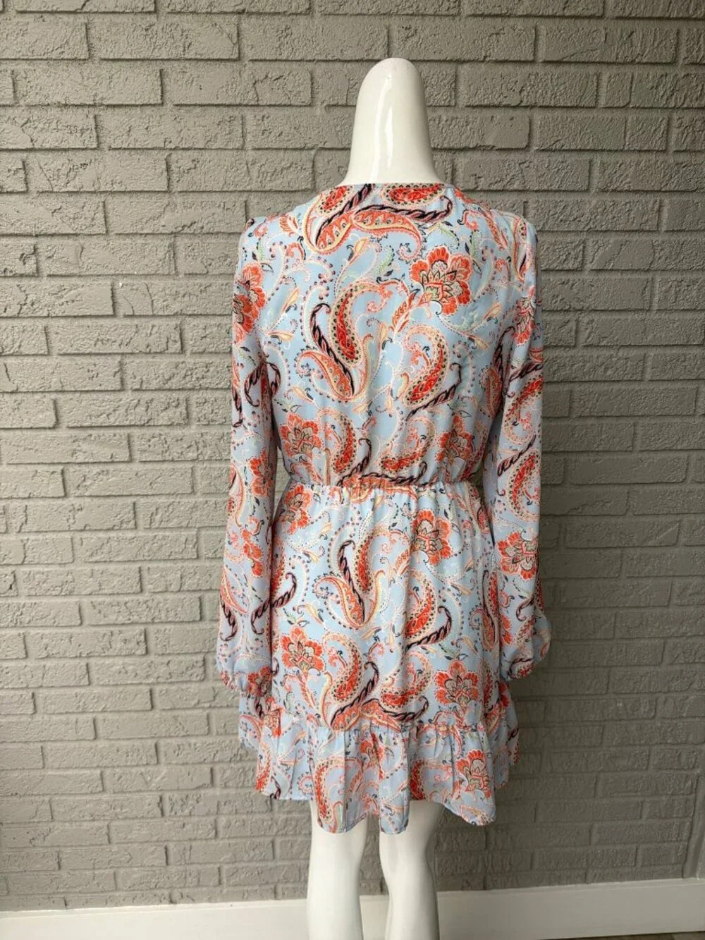Jun & Ivy Women's Light Blue & orange Paisley Faux Wrap Mini Dress Size M